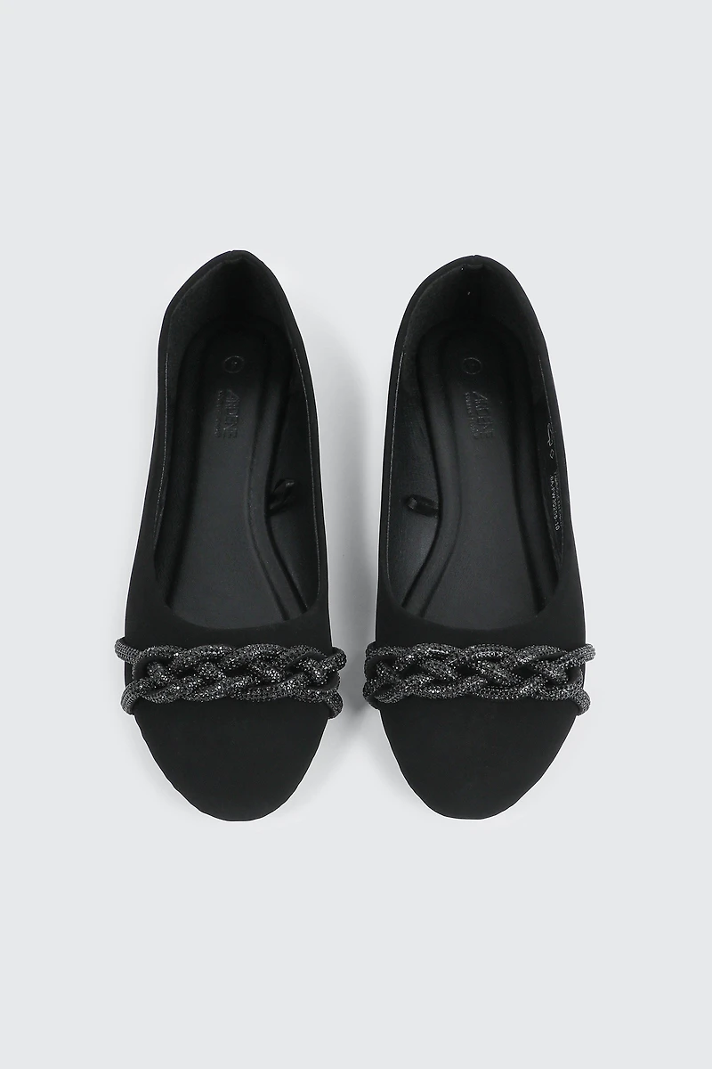 Faux Suede Ballet Flats with Braided Detail