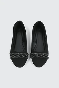 Faux Suede Ballet Flats with Braided Detail