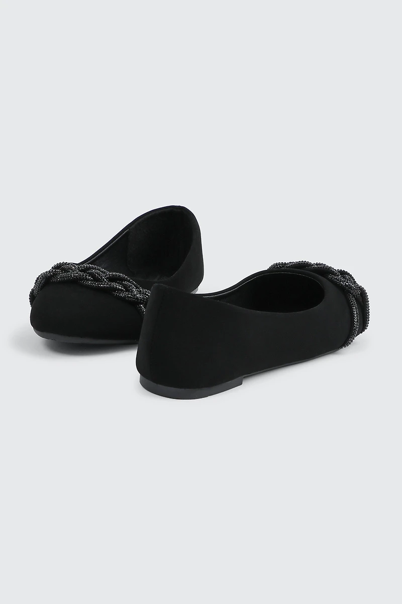 Faux Suede Ballet Flats with Braided Detail
