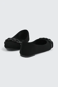 Faux Suede Ballet Flats with Braided Detail