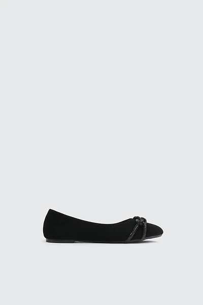 Faux Suede Ballet Flats with Braided Detail