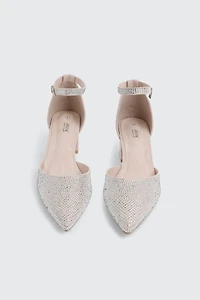 Block Heel Pumps with Rhinestones
