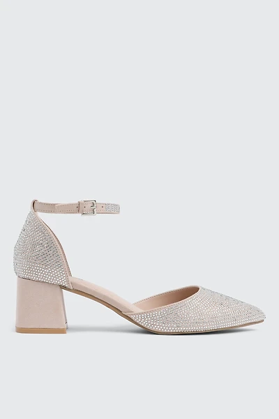 Block Heel Pumps with Rhinestones