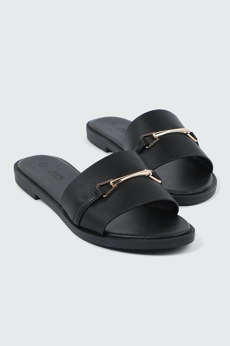 Metallic Ornament Flat Sandals