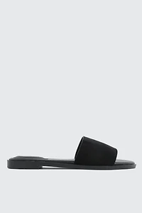 Sandales à talon plat et bande en faux cuir
