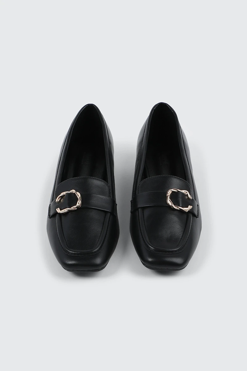 Faux Leather Square Toe Loafers