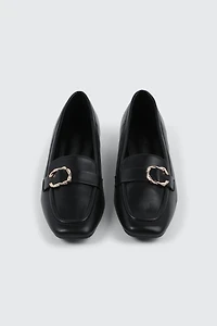 Faux Leather Square Toe Loafers
