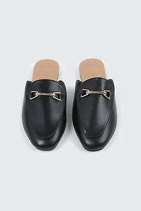 Round Toe Mules with Metal Ornament