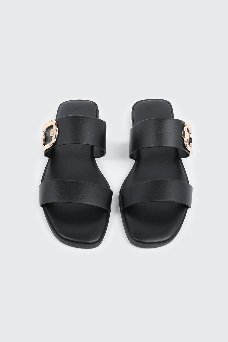 Flat Sandals with Chunky Buckle Detail