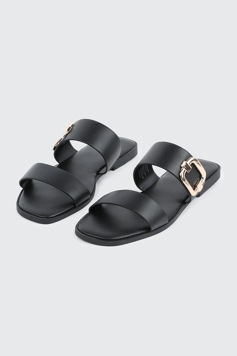 Flat Sandals with Chunky Buckle Detail