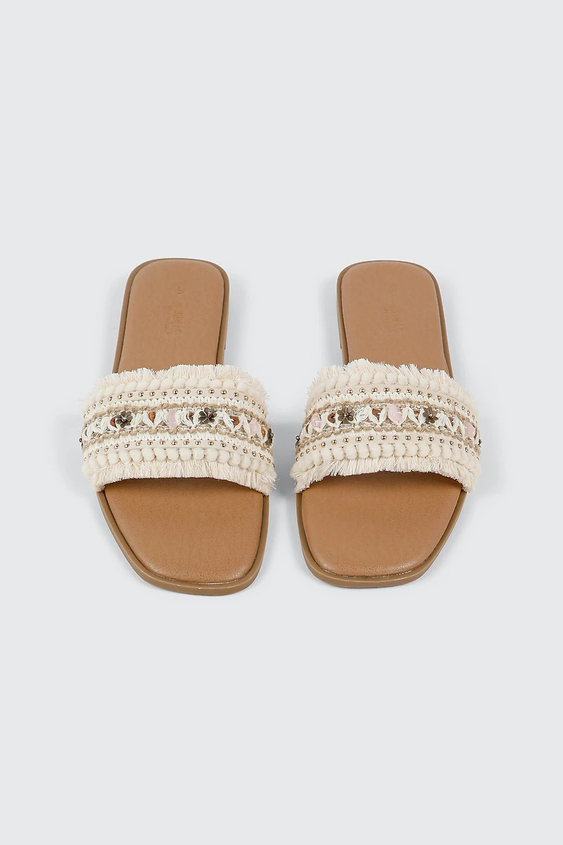 Embellished Raffia Sandals