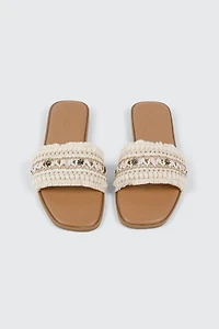 Embellished Raffia Sandals