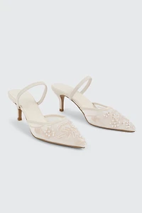 Embroidered Mesh Mule Heels