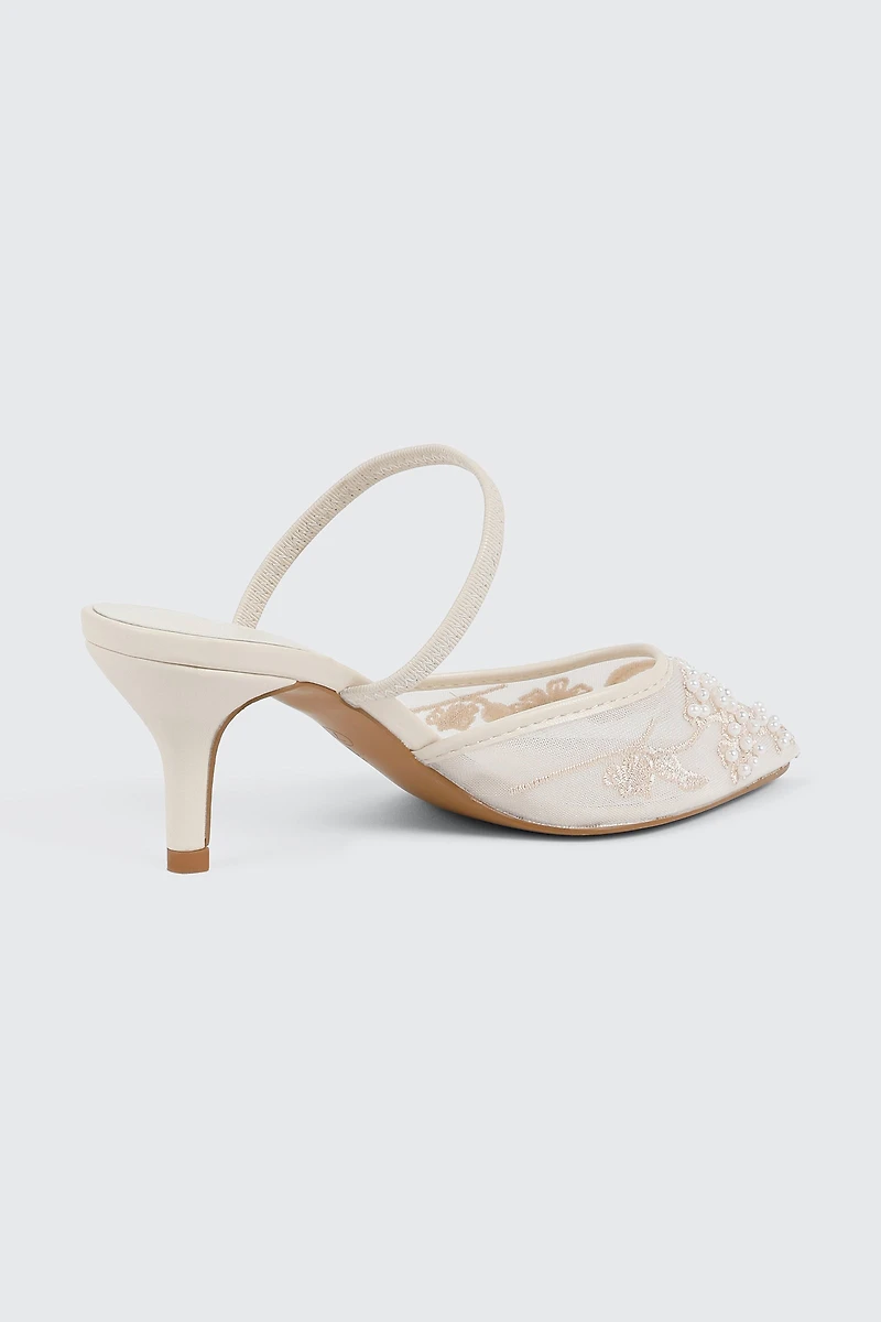 Embroidered Mesh Mule Heels