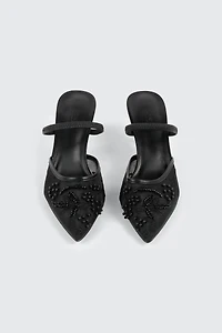 Embroidered Mesh Mule Heels