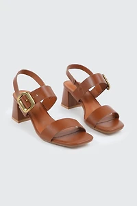 Block Heel Sandals with Buckle Strap