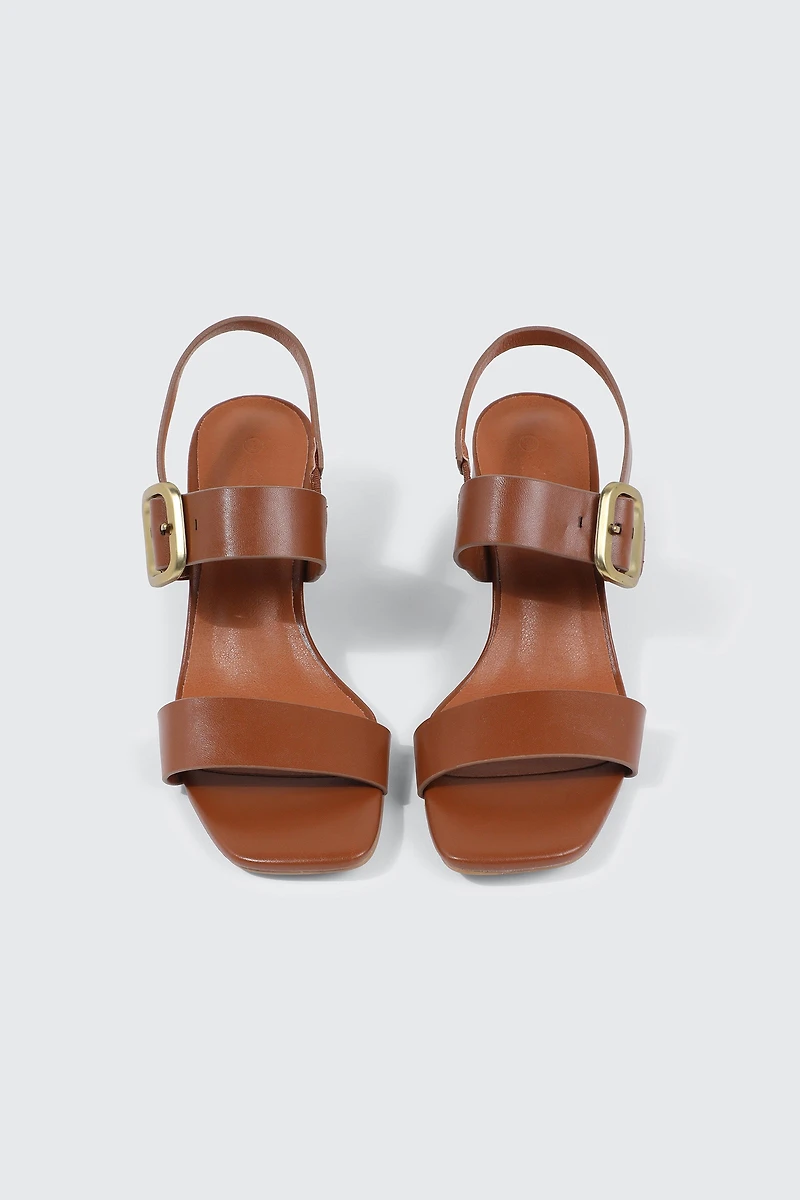 Block Heel Sandals with Buckle Strap