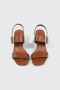 Block Heel Sandals with Buckle Strap