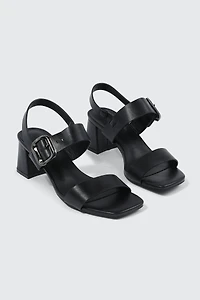 Block Heel Sandals with Buckle Strap
