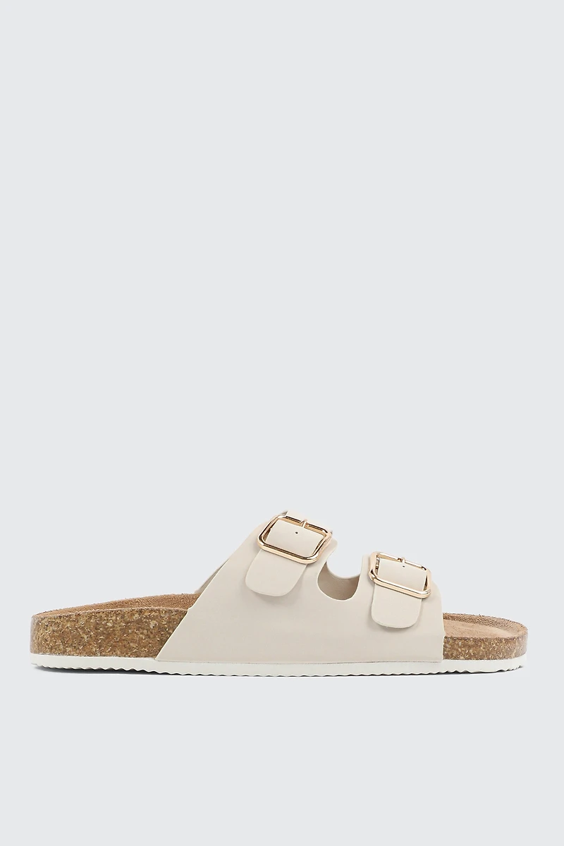 Faux Leather Two-Buckle Sandals
