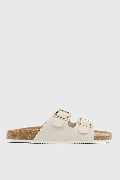 Faux Leather Two-Buckle Sandals
