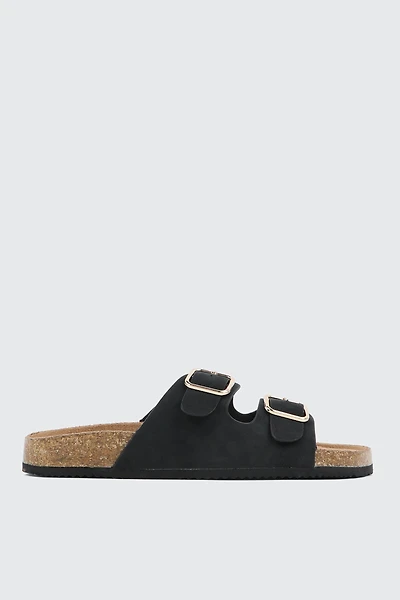 Faux Leather Two-Buckle Sandals