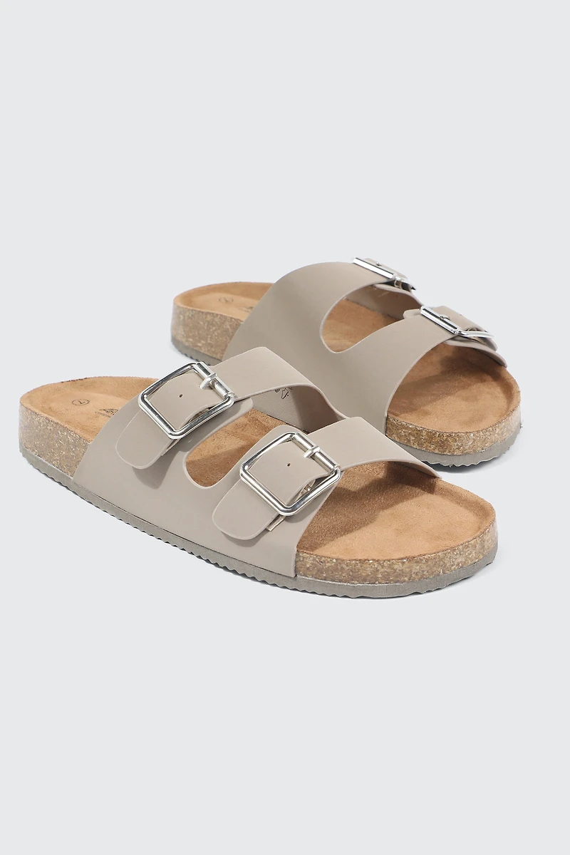 Double Buckle Slide Sandals
