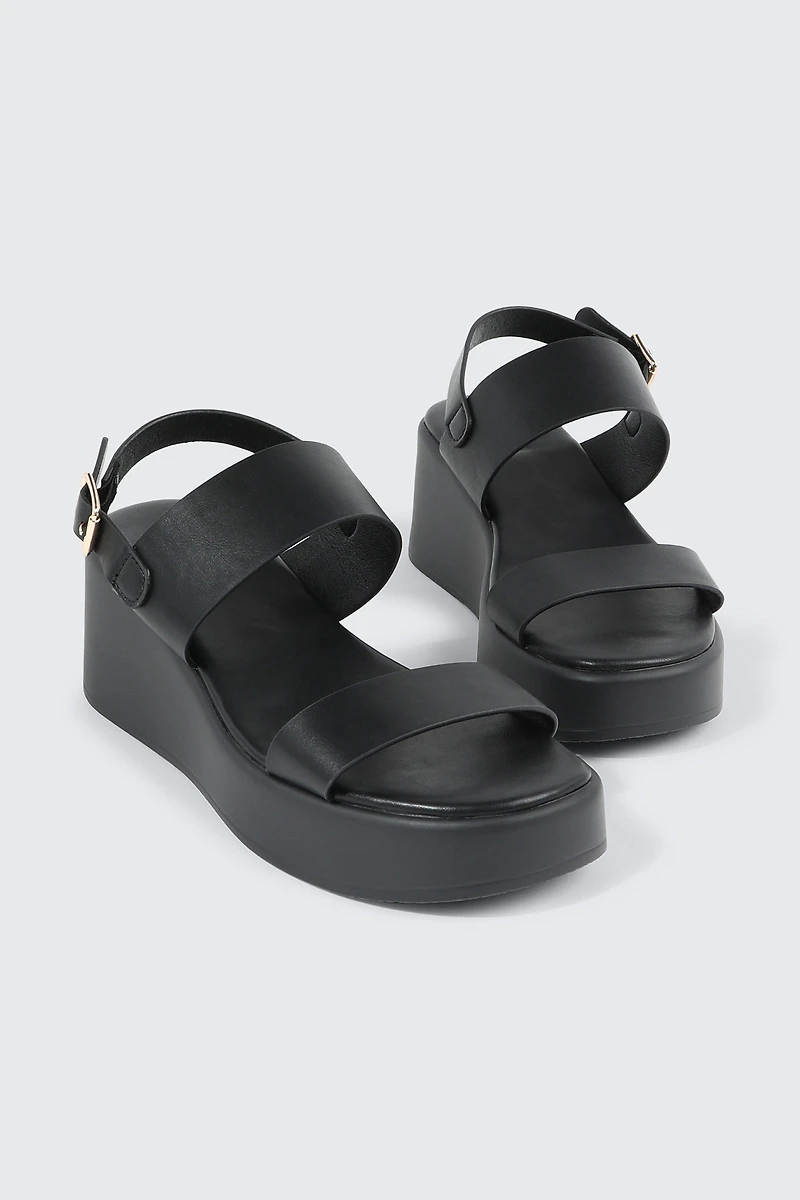 Faux Leather Wedge Sandals