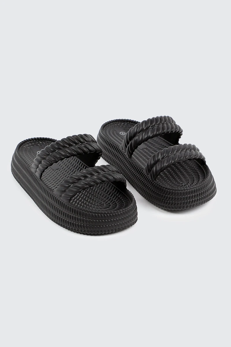 Double Braided Strap Slide Sandals