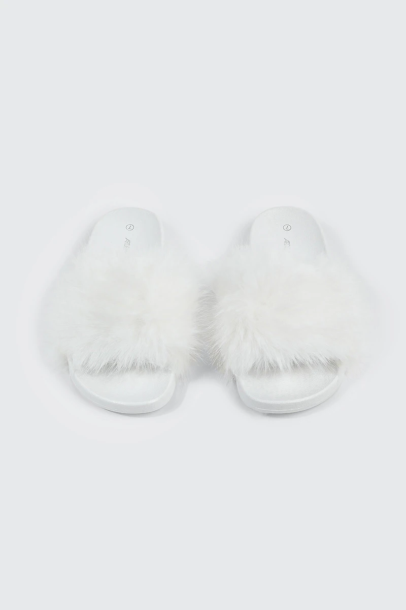 Faux Fur Pool Slides Sandals
