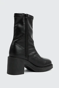 Block Heel Faux Leather Mid Calf Boots