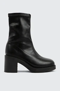 Block Heel Faux Leather Mid Calf Boots