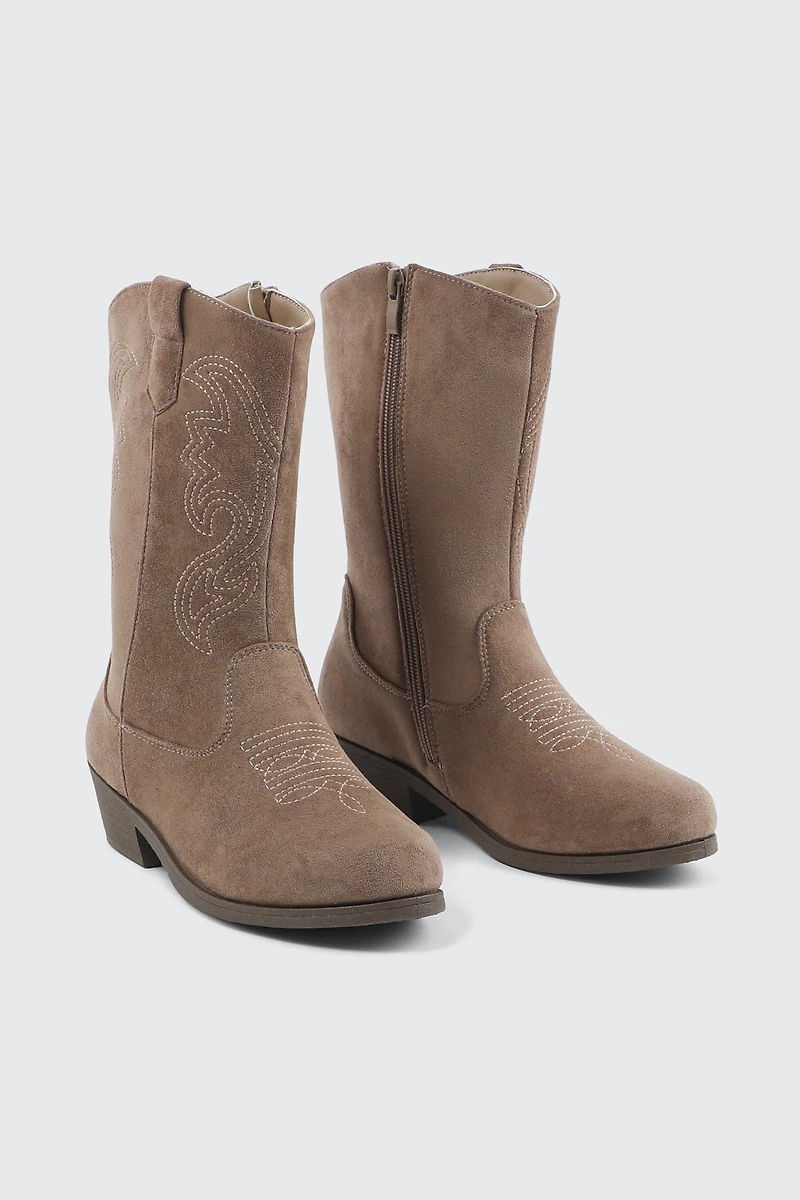 Faux Suede Embroidered Boots