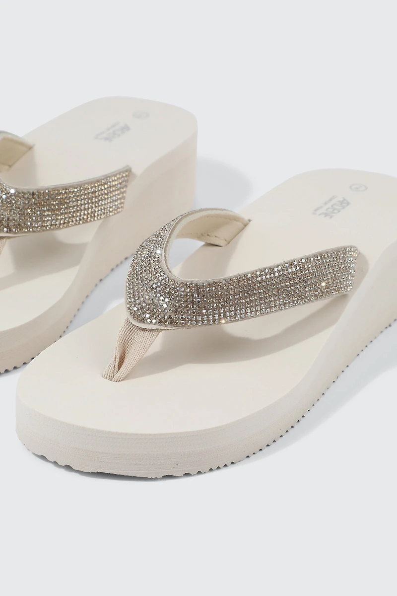 Rhinestone Platform Wedge Flip Flops