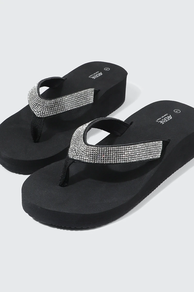Sandales de plage compensées à strass