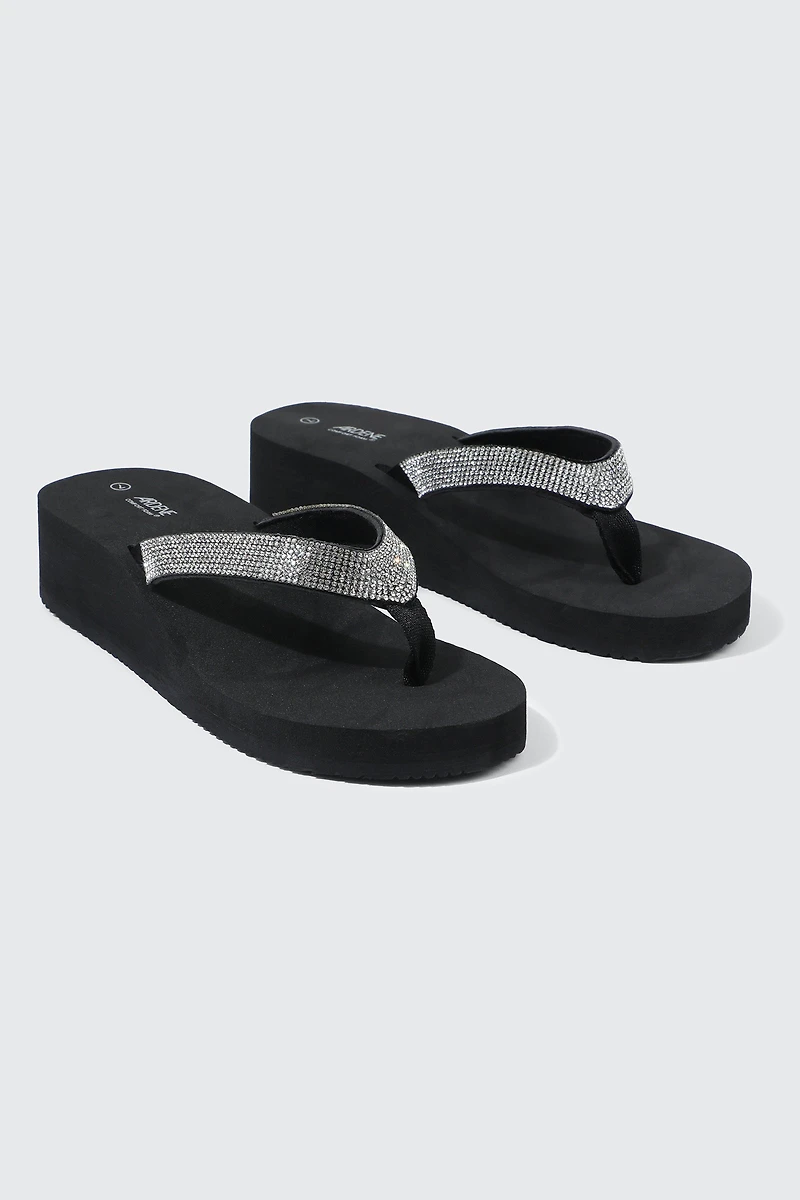 Rhinestone Platform Wedge Flip Flops