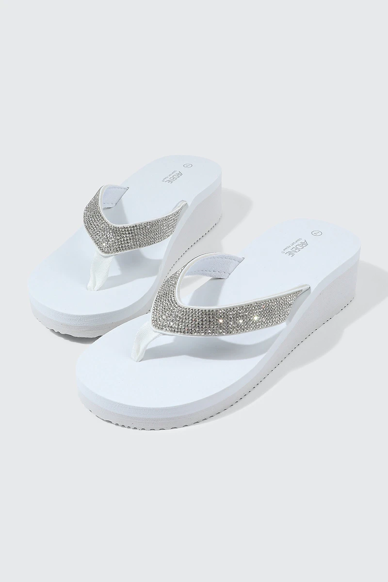 Rhinestone Platform Wedge Flip Flops