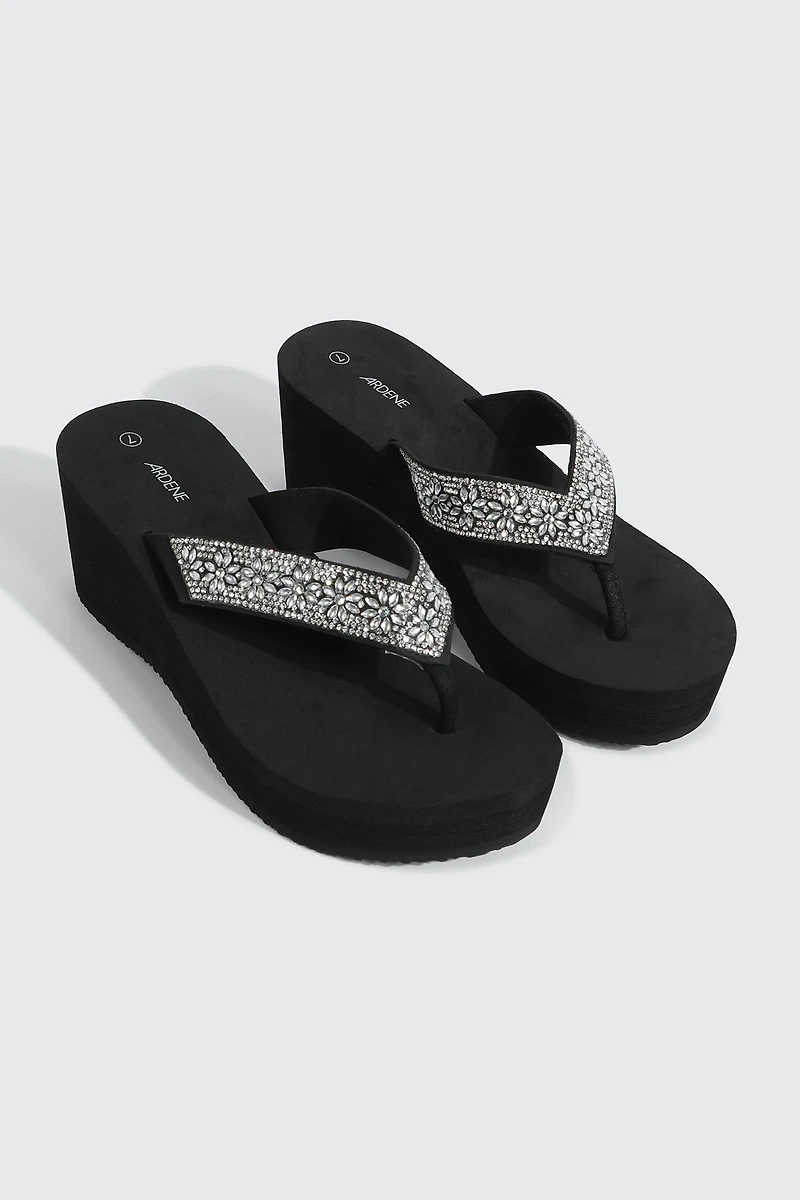 Crystal Wedge Flip Flops