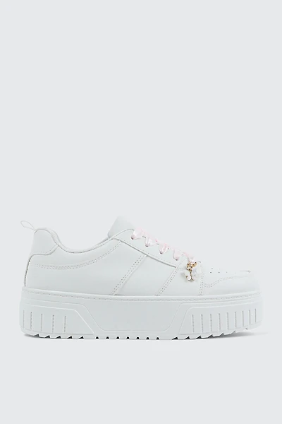 Thick Sole Court Sneakers with Charm