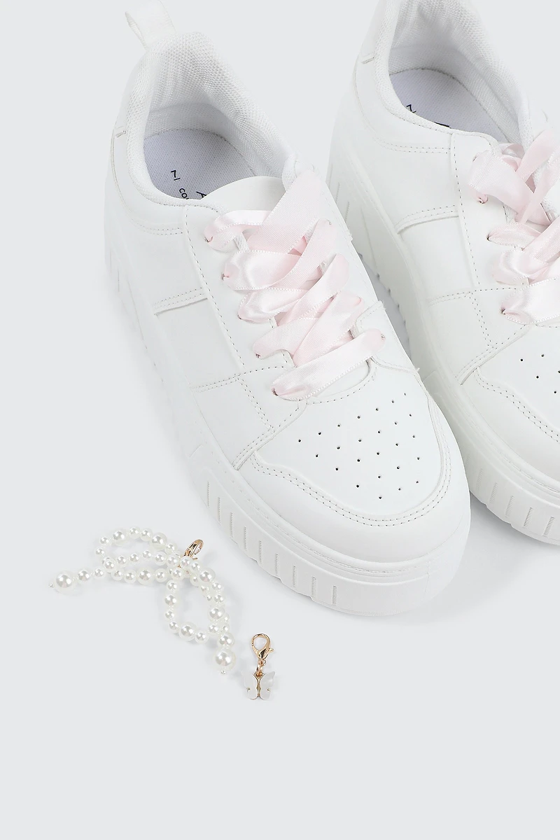Thick Sole Court Sneakers with Charm