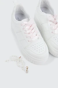 Thick Sole Court Sneakers with Charm