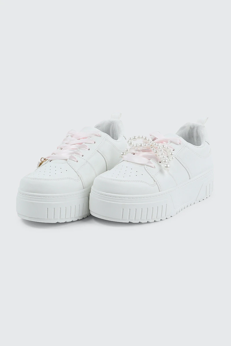 Thick Sole Court Sneakers with Charm