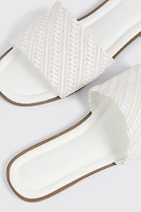 Raffia Square Toe Slide Sandals