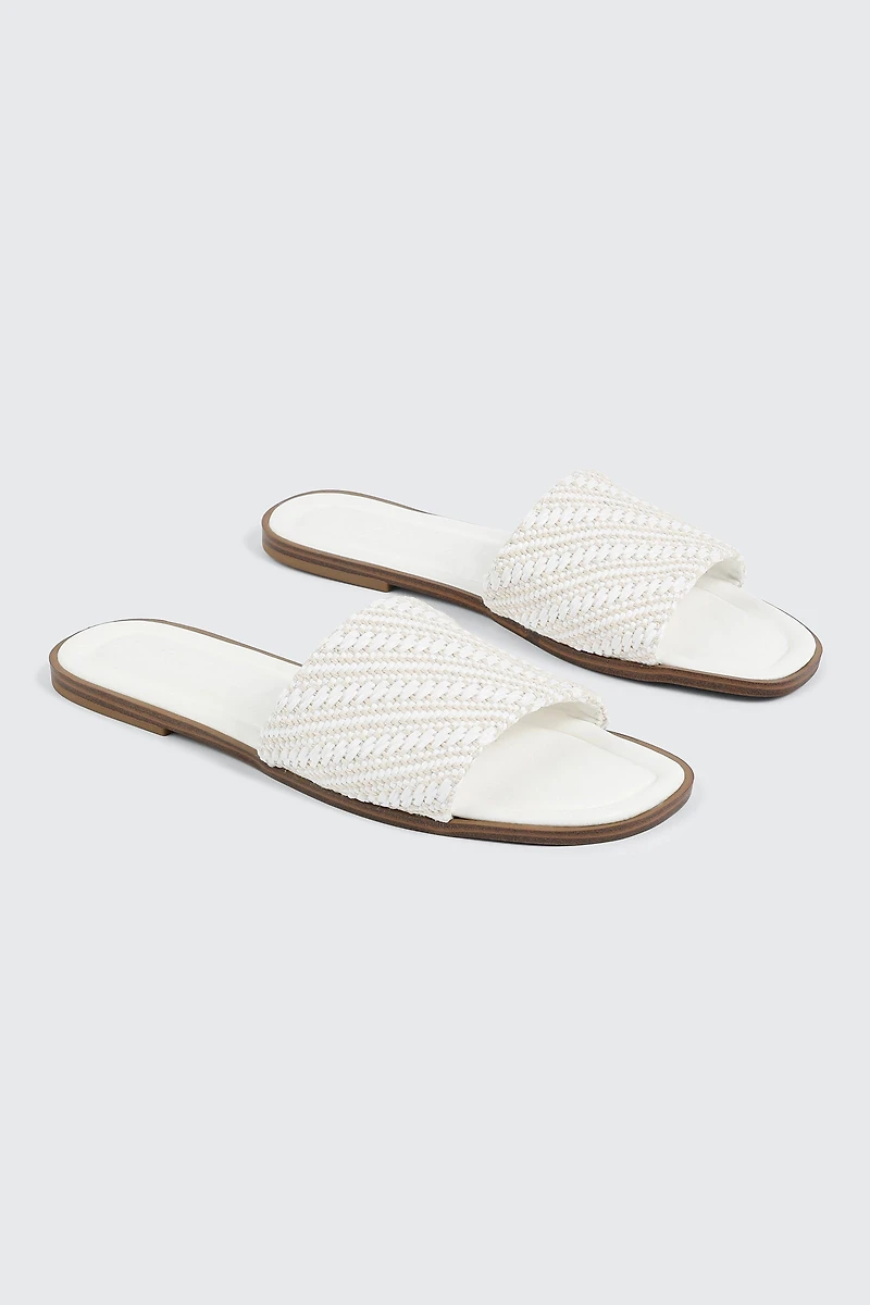 Raffia Square Toe Slide Sandals