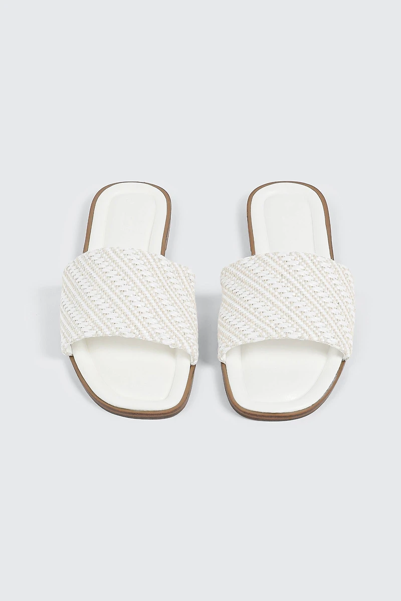 Raffia Square Toe Slide Sandals