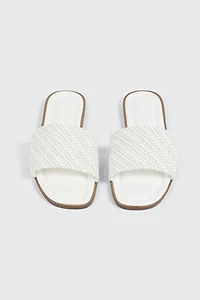 Raffia Square Toe Slide Sandals