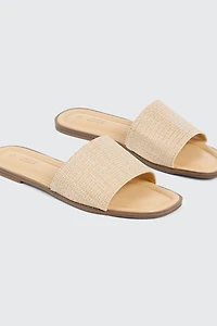 Raffia Square Toe Slide Sandals