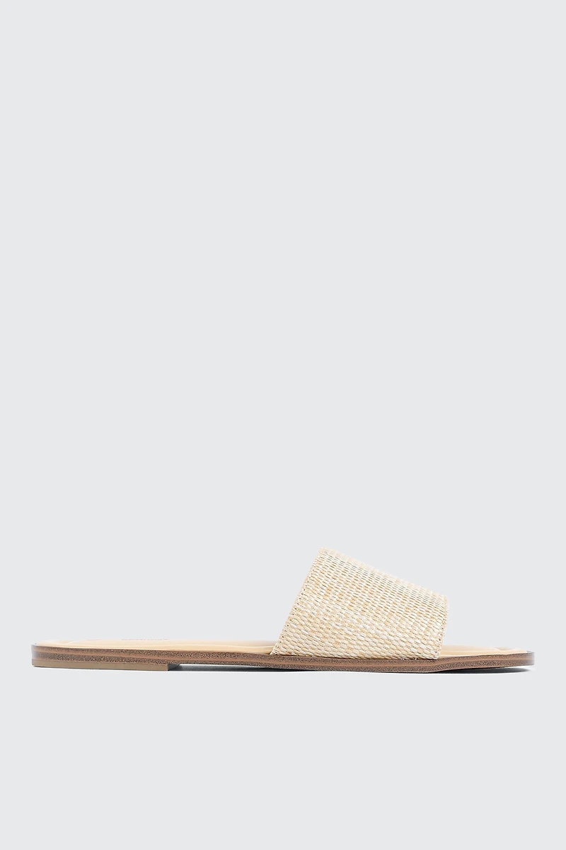 Raffia Square Toe Slide Sandals