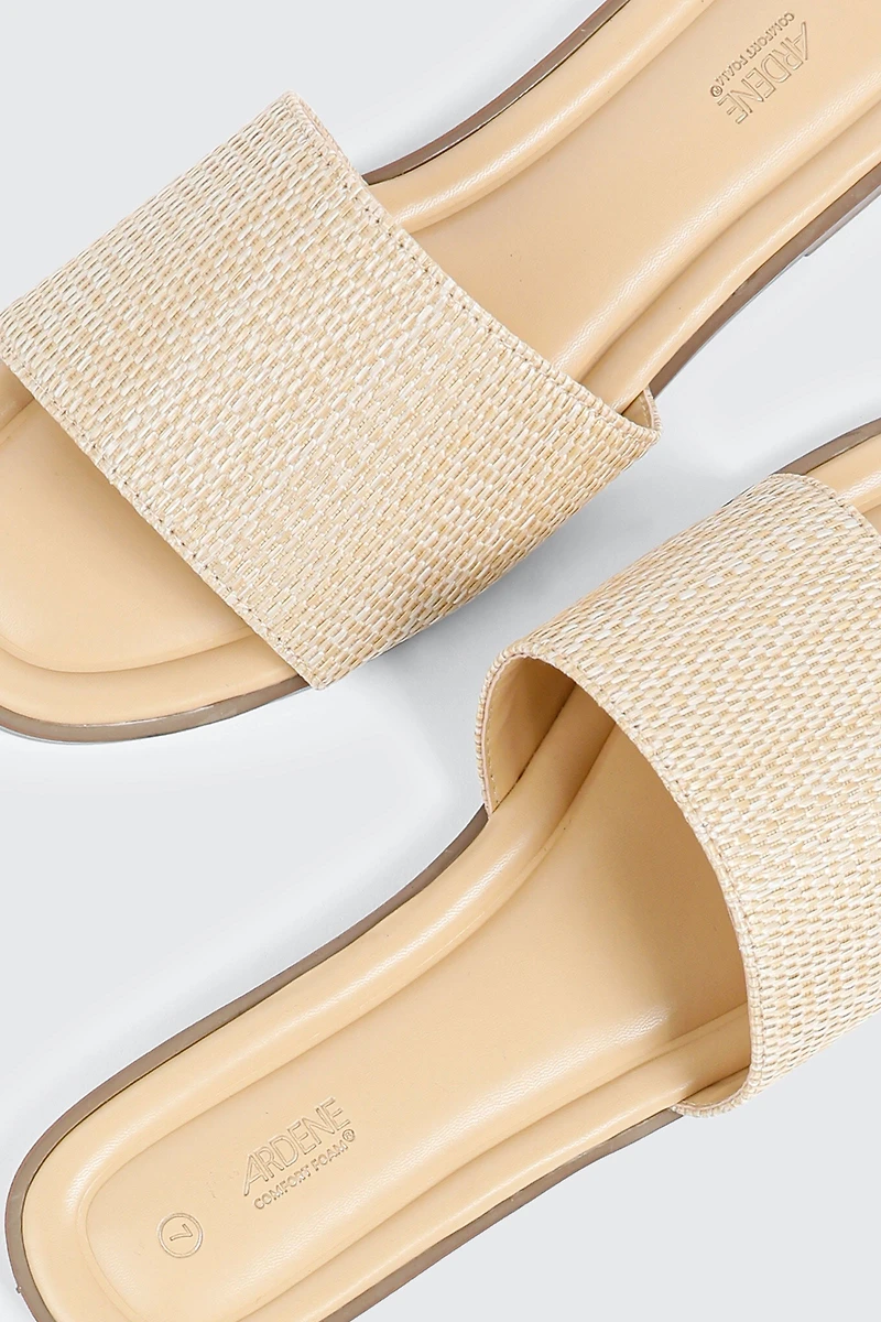 Raffia Square Toe Slide Sandals