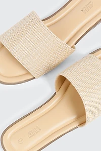 Raffia Square Toe Slide Sandals
